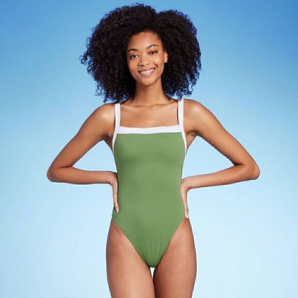 Shade & Shore Green and White Swimsuit